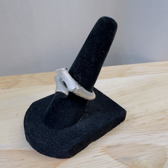 Trifari Silver Tone Bypass Ring Textured Bamboo Style Size 7.5 Vintage - Picture 6 of 14